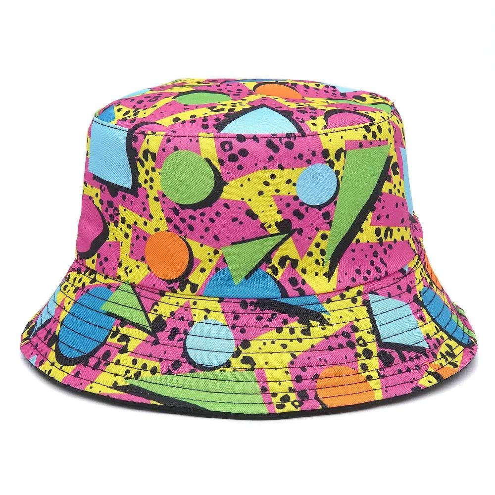 Print Design Bucket Hats Cool Personality Beach Double-Sided Female Sun Hat Bucket Hat Panama Cap Fisherman