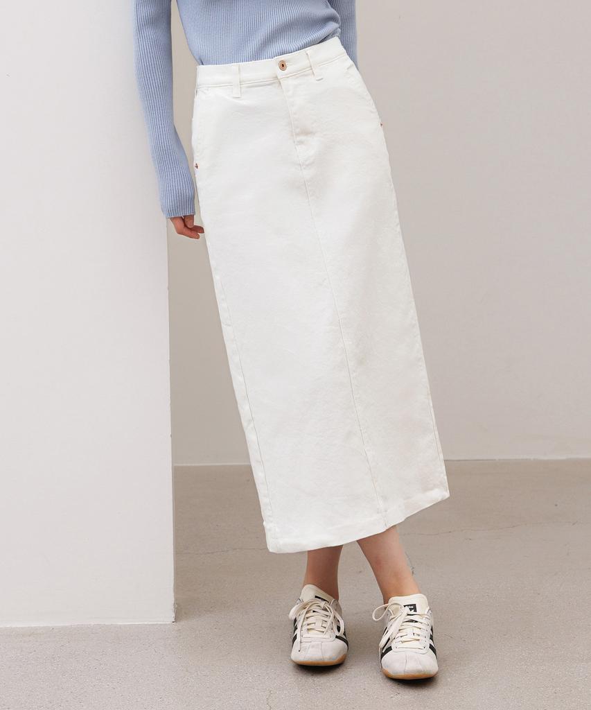 HYFVE White Secret Banding Back Slit Long Skirt