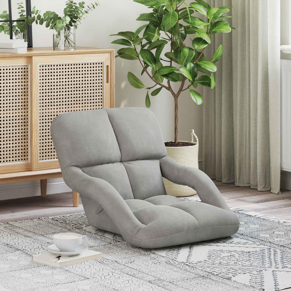 Adjustable Floor Chair Light Grey Velvet