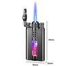 Windproof Diamond Studded Straight Forward Lighter Blue Flame Inflatable Lighter with Visible Gas LED Light  Gift for Boys