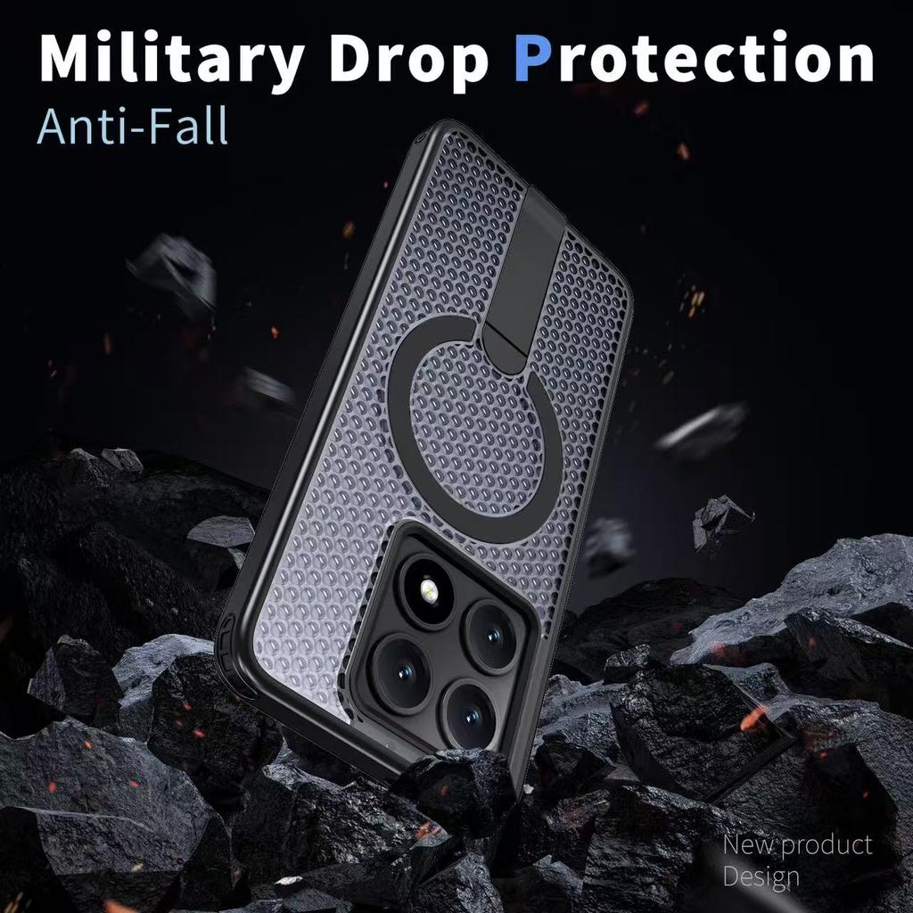 Case For Redmi Note 14 5G Note 13 Pro 4G Magsafe Magnetic Ring Stand Heat Dissipation Armor Shockproof Cover For Xiaomi 14T Pro