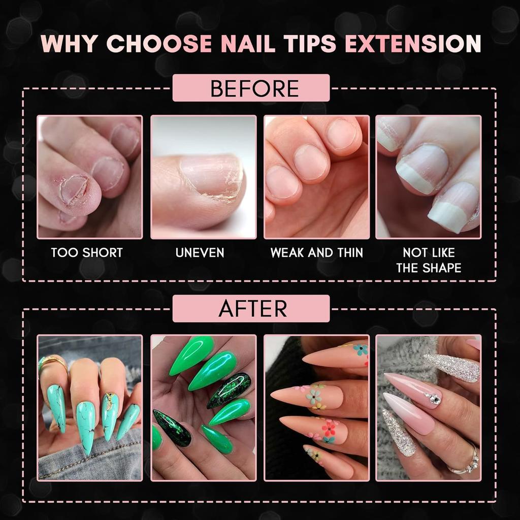 120/240Pcs XL Stiletto Gel X Nail Tips Clear Fake Nails Extra Long Stiletto Nail Full Cover Artificial Fingernail Extension Tool