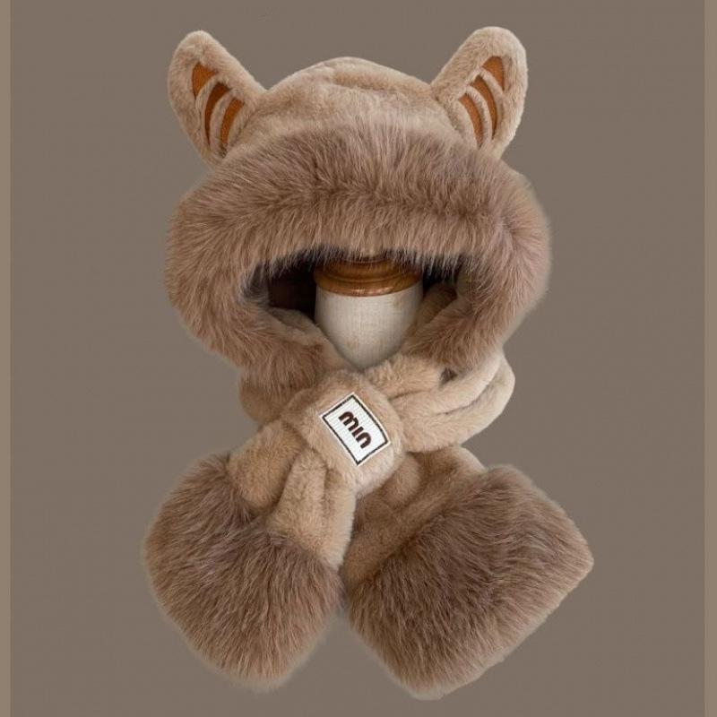 

Шапка с ушками тигренка, шарф-шапка, женская зимняя, корейская версия, милая плюшевая теплая защита ушей, шарф, шапка-ушанка