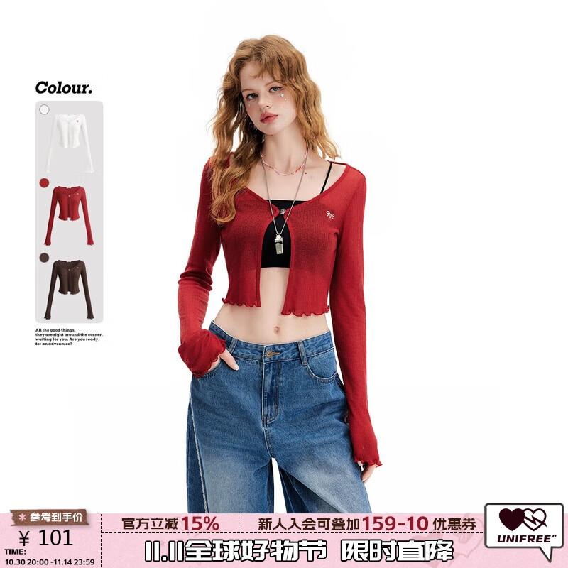 

UNIFREE Women s Korean Style Lace Trim Cropped Cardigan L