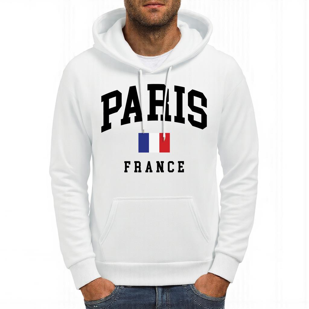 Bluza męska z nadrukiem flagi Francji Paryż Wygodna bluza z kieszenią Polar Jesienne ubrania Codzienna, pasująca do wszystkiego Męska odzież uliczna