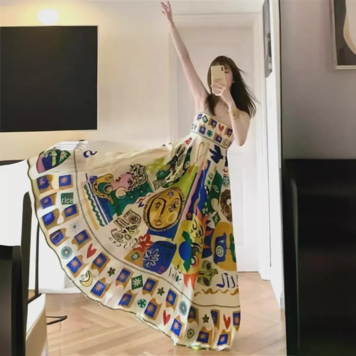 

Женское летнее платье с подтяжками и принтом в стиле ретро-граффити - Пляжная одежда в этническом стиле XL