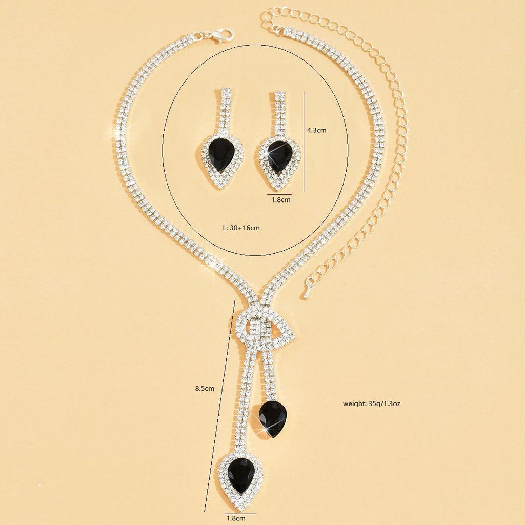 Elegant Rhinestone Necklace and Earring Set - European & American Style Bridal Jewelry Accessories