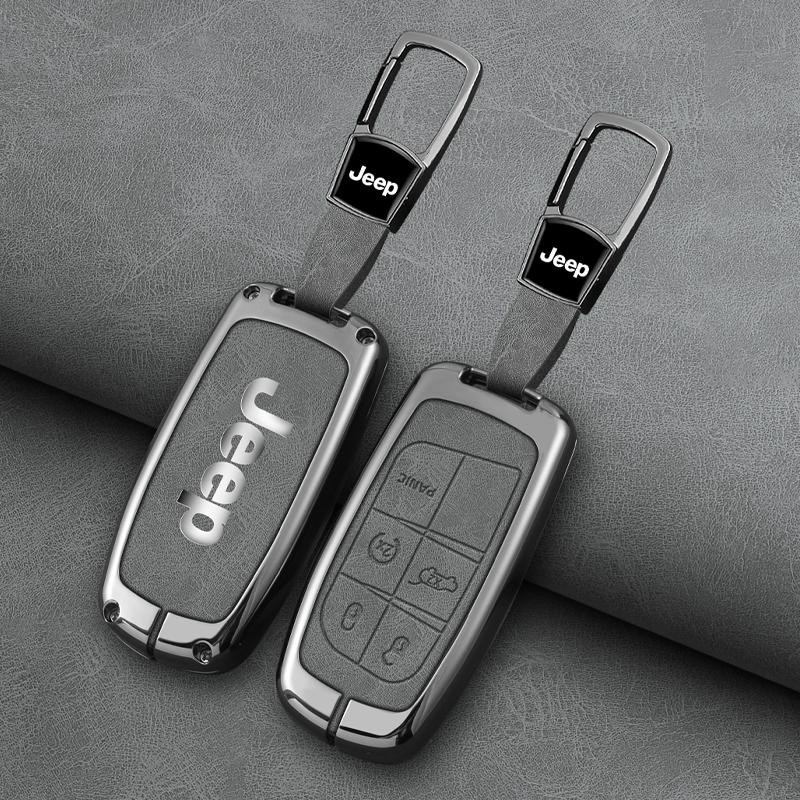 New Zinc Alloy Leather Car Key Case Cover For Jeep Grand Cherokee Compass Dodge Charger Chrysler 200 300 300C Auto Accessories AMN1