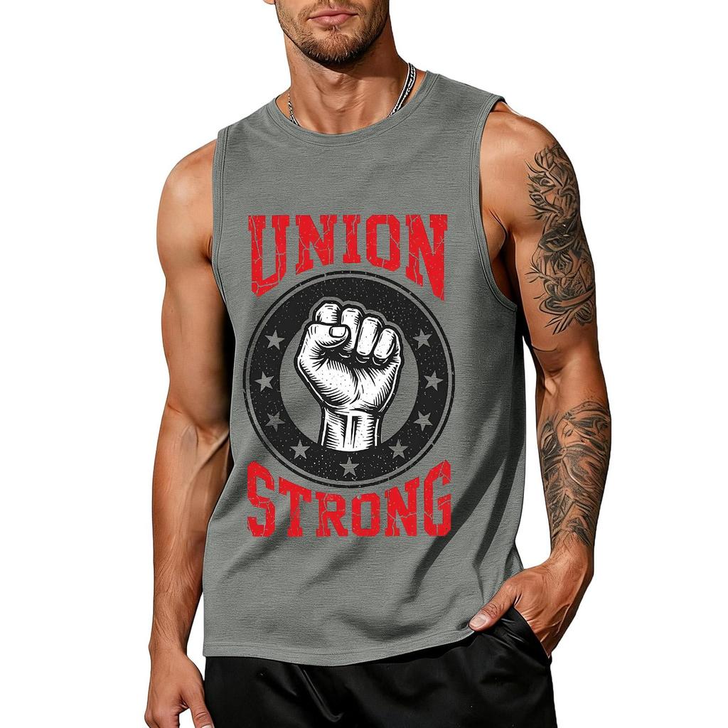 Men's Sleeveless Casual Tank Top Muscle Shirt Labor Day Union Strong Printed Sleeveless Tee Workout Gym Shirt