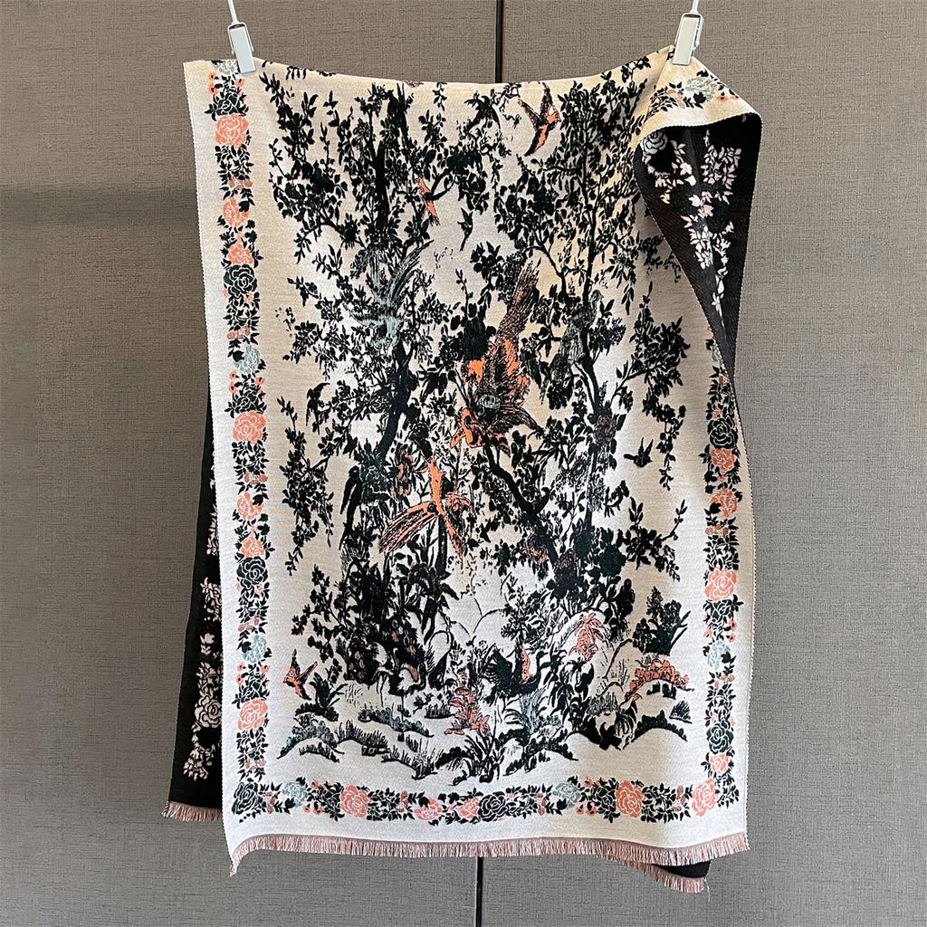 Autumn/Winter Warm Scarf 185*65cm Luxury Print Tassel Shawl Women's Imitation Cashmere Thick Scarf Warps Coldproof Blanket