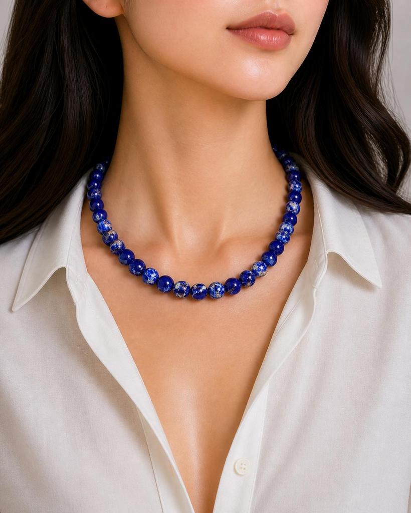 Perline Sferiche in Turchese Rame Blu Scuro Naturale da 8 mm Gioielli Fatti a Mano Collana da Donna 17-20" Per Lei 8BN-40