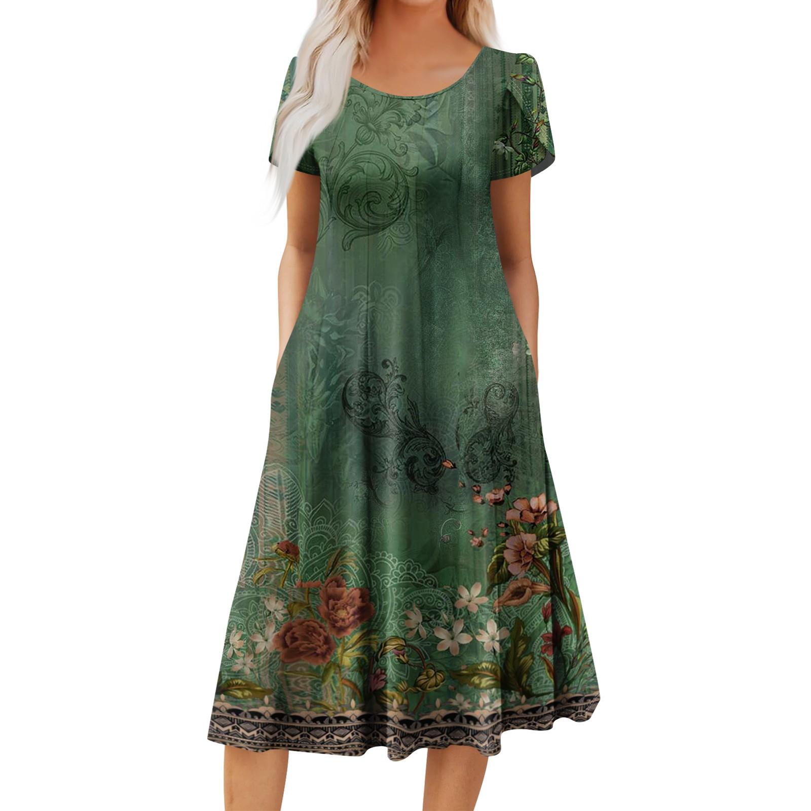 

Женское повседневное модное платье миди с круглым вырезом и коротким рукавом, модное свадебное платье для гостей XXXL