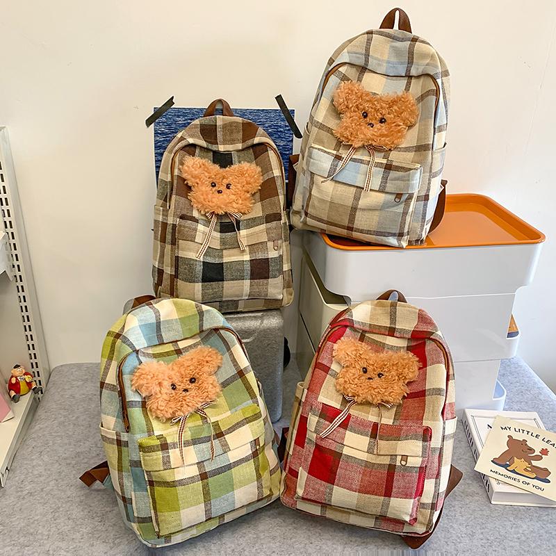 Women Plaid Backpack Campus Student Schoolbag Travel Backpack