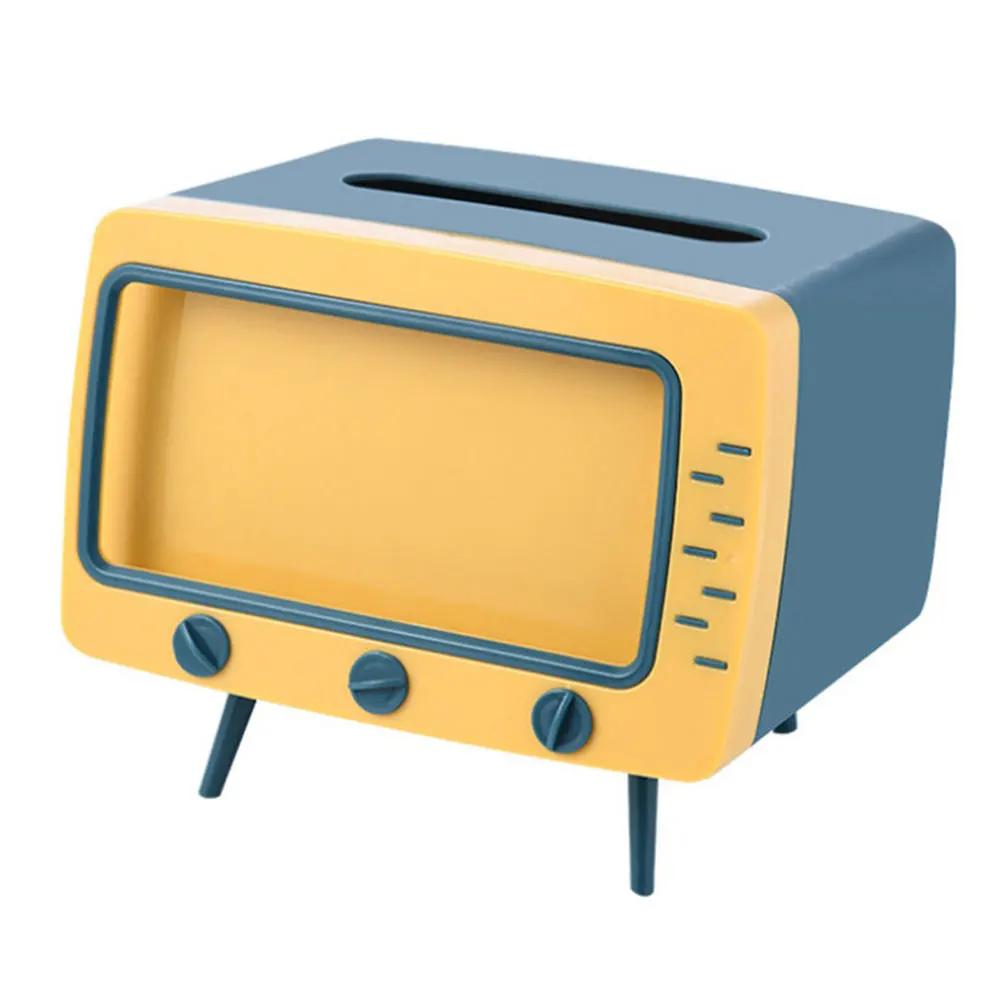 Kawaii Tissue Box Dispenser with Mobile Phone Stand TV Tissue Box Cover Creative Multifunctional for Living Room Night Stand синий