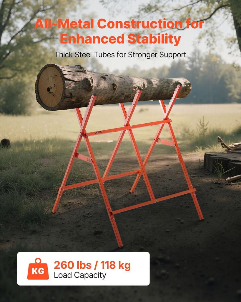 Saw Horses, 2 Pack Folding Work Horses, 117.9 kg Load Capacity Sawhorse with Heavy Duty Legs, Adjustable Height Saw Horse with Non-Slip Foot Pads, for