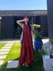 Retro Chinese Style Red Halter Neck Dress for Women - Summer Seaside Vacation Long Flare Skirt