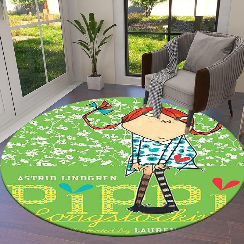 Pippi Longstocking Round Area Rug,Carpet Rug for Living Room Bedroom Sofa Playroom Decor,Non-slip Floor Mat