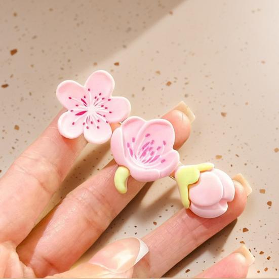 2Pcs Hairpin Soft Polymer Clay Peach Blossom Hair Clips Lightweight Non-Slip Pink Floral Design Hair Pin Hanfu Hair Accessories