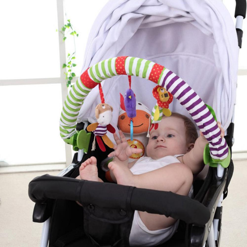 Cartoon Tier Baby Reise Spielbogen Kinderwagen Krippe Buggy Aktivitätsbügel Tier Plüschtier