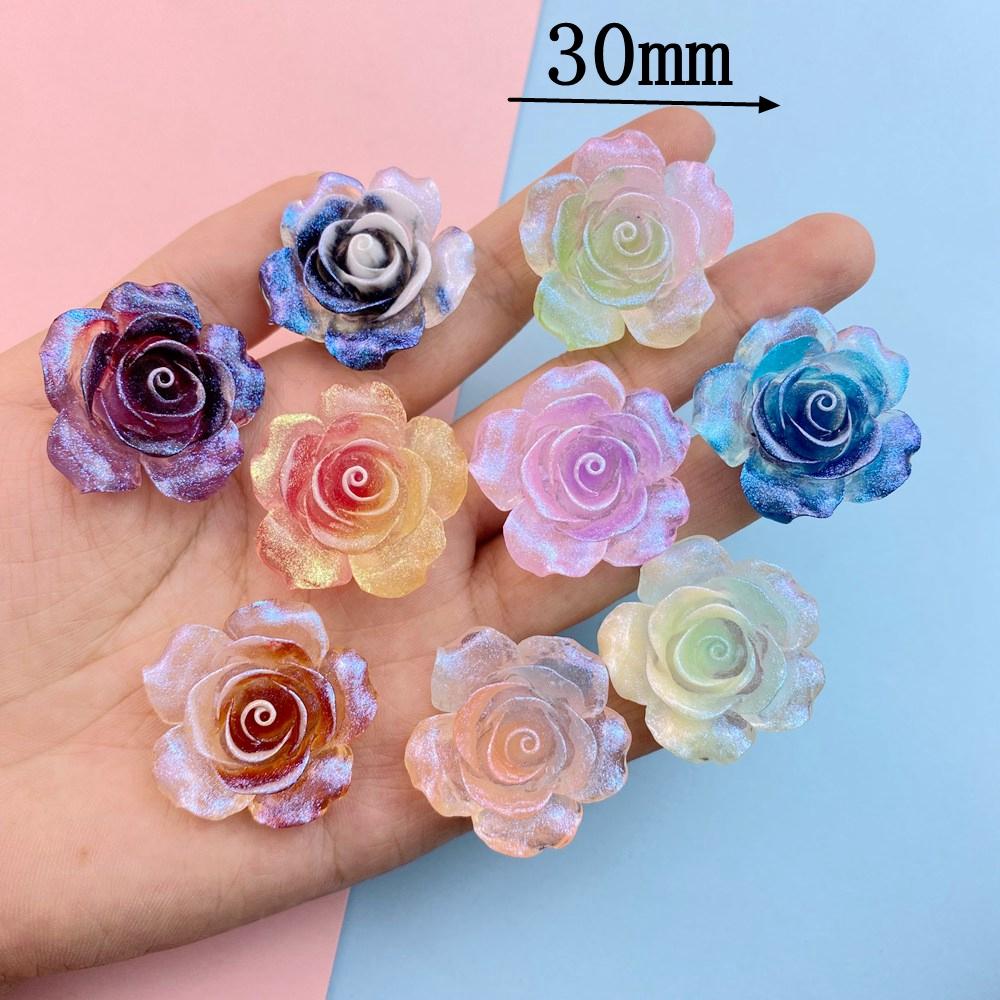 5Pcs New Cute Resin Sparkling Roses Series Flat Back Parts Embellishments For Hair Bows Accessories