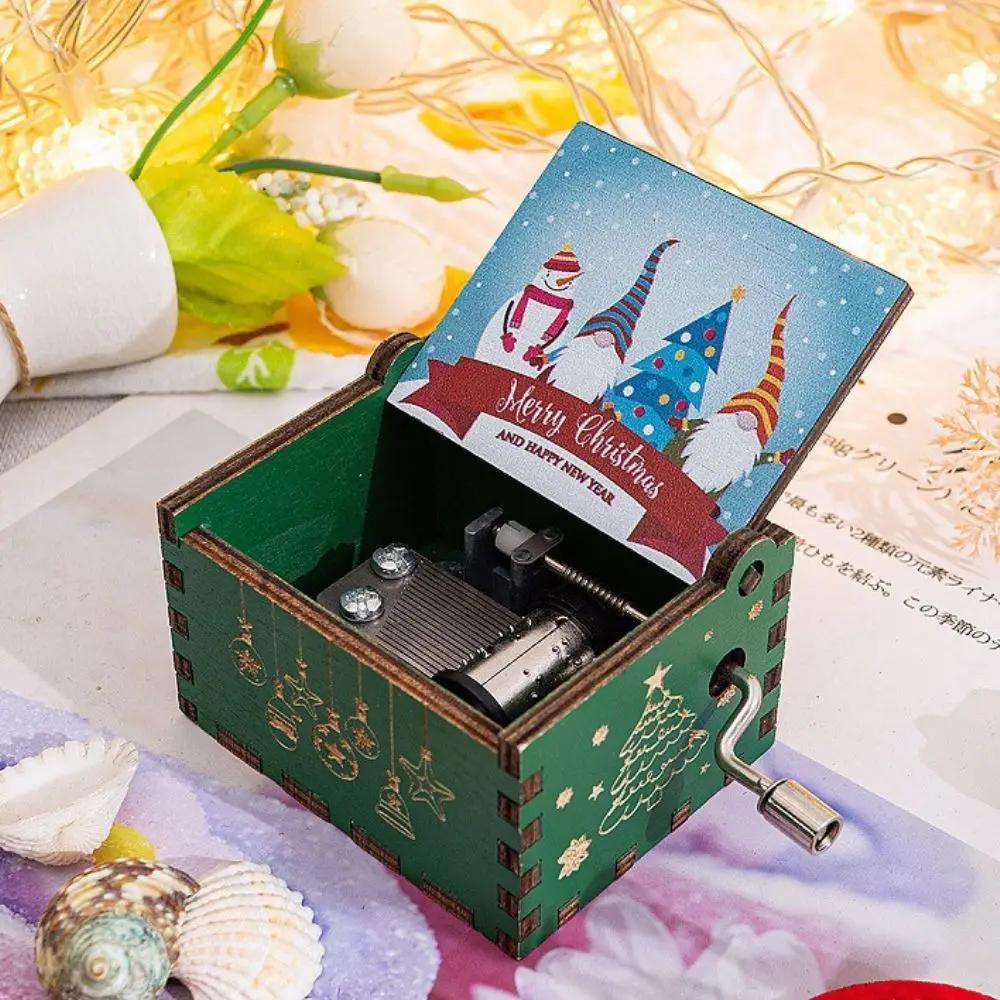 Wooden Hand Crank Music Box Anime Theme Halloween Merry Christmas Decoration Home Christmas Birthday Gift