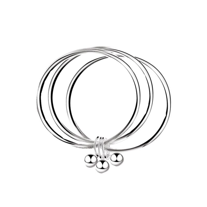 Eternity Bracelet for Women, Fashionable Solid Simple Engraved Closed Triple Ring Bell Frosted Bracelet Jewelry Gift