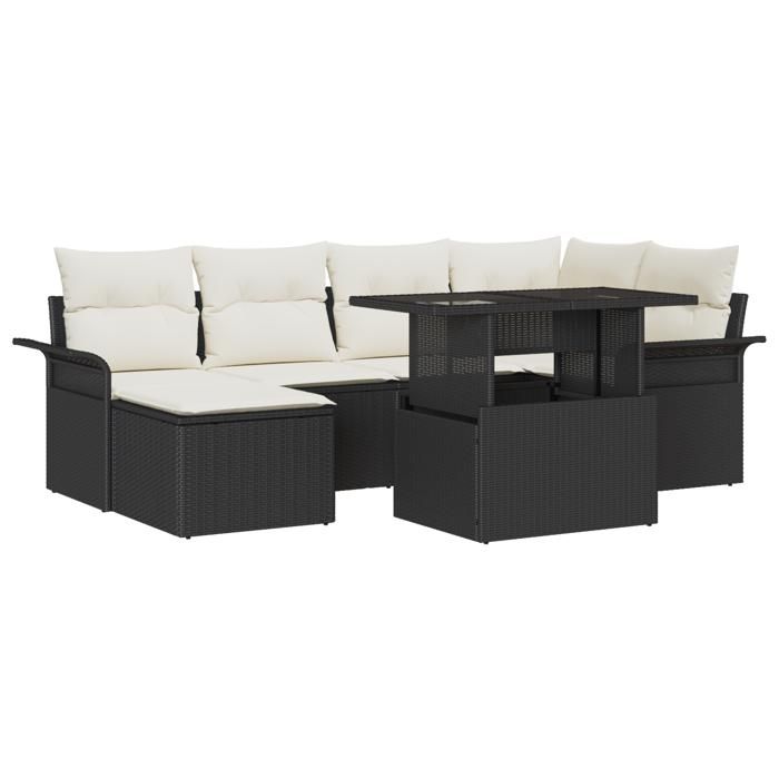 Ensemble de canapé de jardin vidaXL 7 pièces avec coussins en rotin noir, Canapé de jardin 2 places vidaXL avec rangement et 3357050