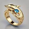 Huitan Fresh Style Women Dolphin Design Ring Inlaid Shining Blue CZ Fashion Charming Party Lady Accessories Chic Animal Jewelry