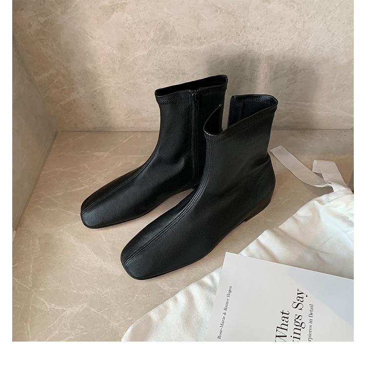 

Grape mother autumn and winter new inner height increase 3cm side zipper thin boots elastic boots women s flat-bottomed retro short boots 40