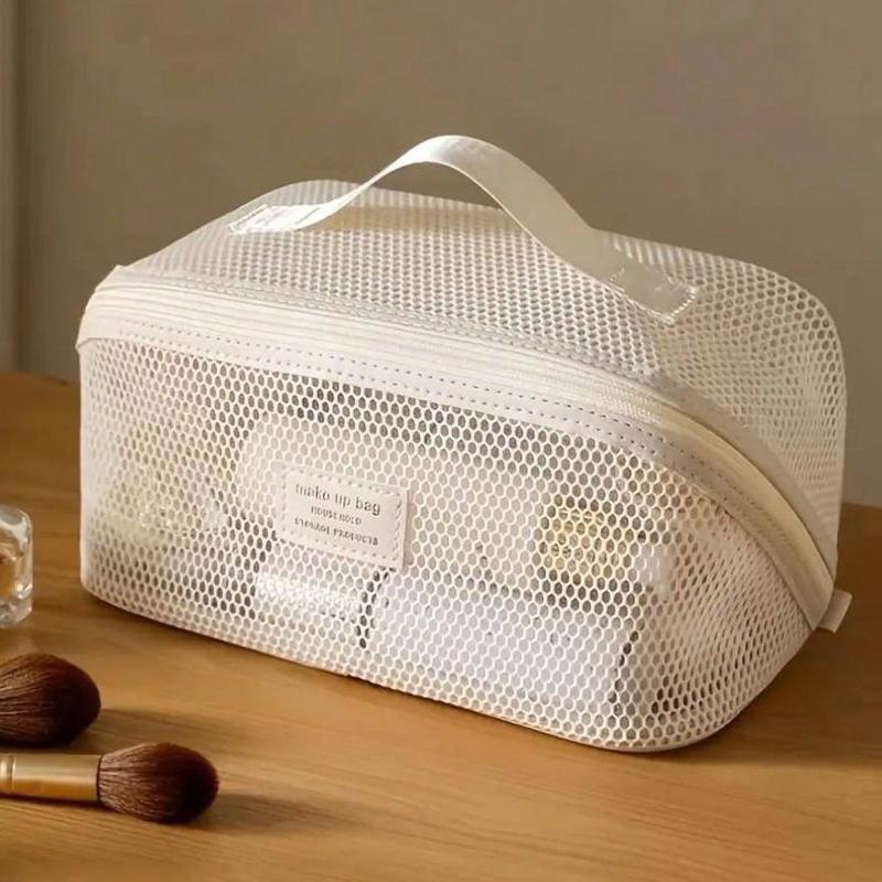 Large Capacity Nylon Mesh Makeup Bag, Breathable Multi-Layer Cosmetic Organizer Fashion Travel Wash Bag Compartments For Toiletries And Makeup Tools