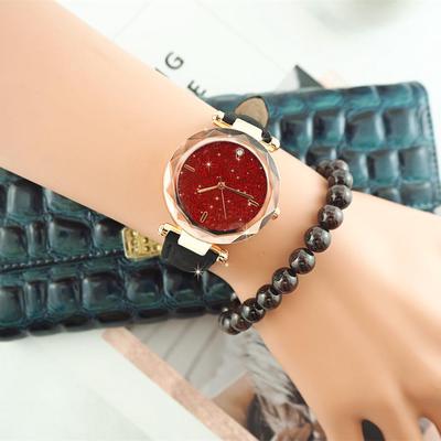 Glistening Starry Sky Wrist Watch Fashion Minimalism Student Leather Strap Watch