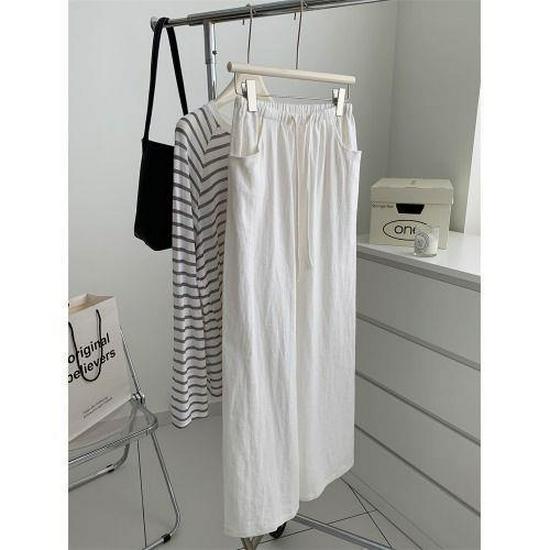 

Women s XS Off-White Linen Wide-Leg Pants – Vintage Style, Slim Fit, Floor-Length, Good Drape, Spring Wear S