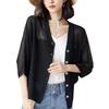Spring and summer ice silk sunscreen air conditioner shirt thin blouse large size fat mm seven-quarter sleeve outer knitted cardigan women's coat