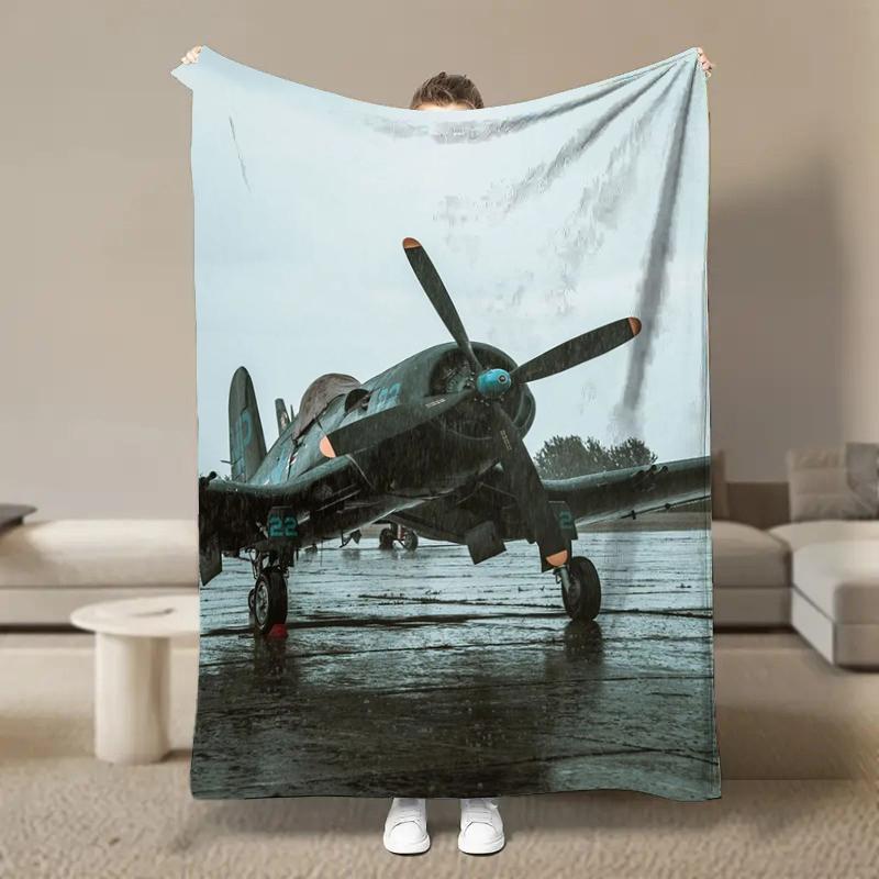 Warm Soft Vintage Planes Print Blanket Fluffy Children and Adults Sofa Plush Bedspread Picnic Throw Blanket for Sofa Bed Gifts