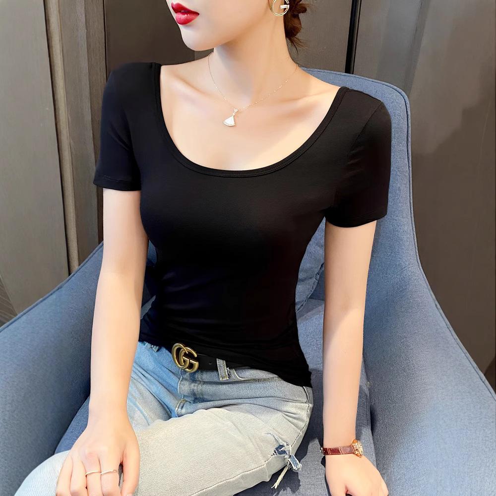 

Women s Summer Modal Slim Fit Plus Size Black Short Sleeve T-Shirt XL