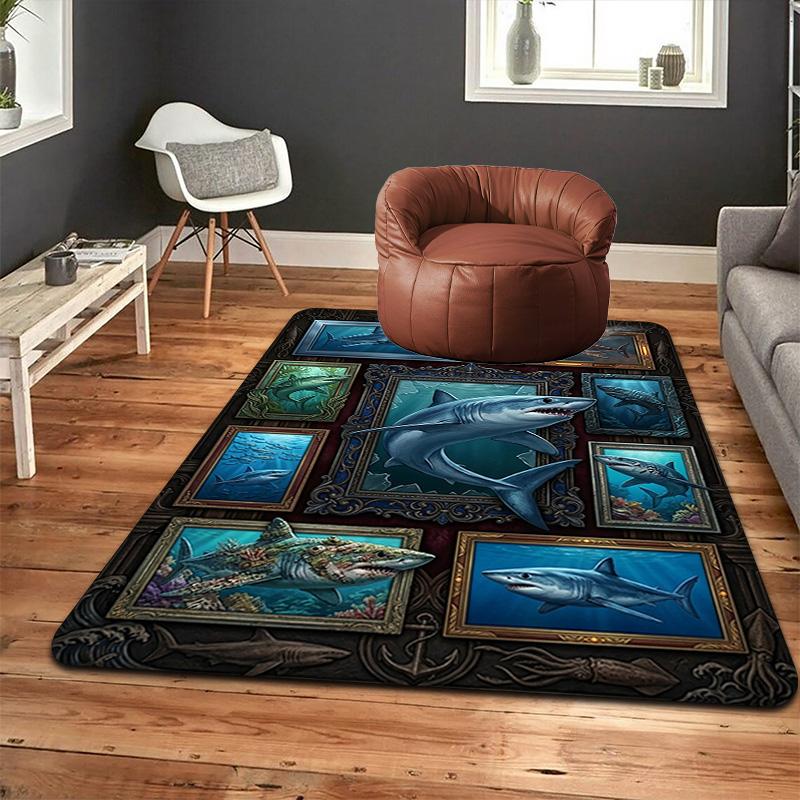 Shark Gallery Collection Pattern Rug Floor Mat for Living Room or Bedroom Soft and Comfortable Carpet a Gift for Birthday and Holiday.