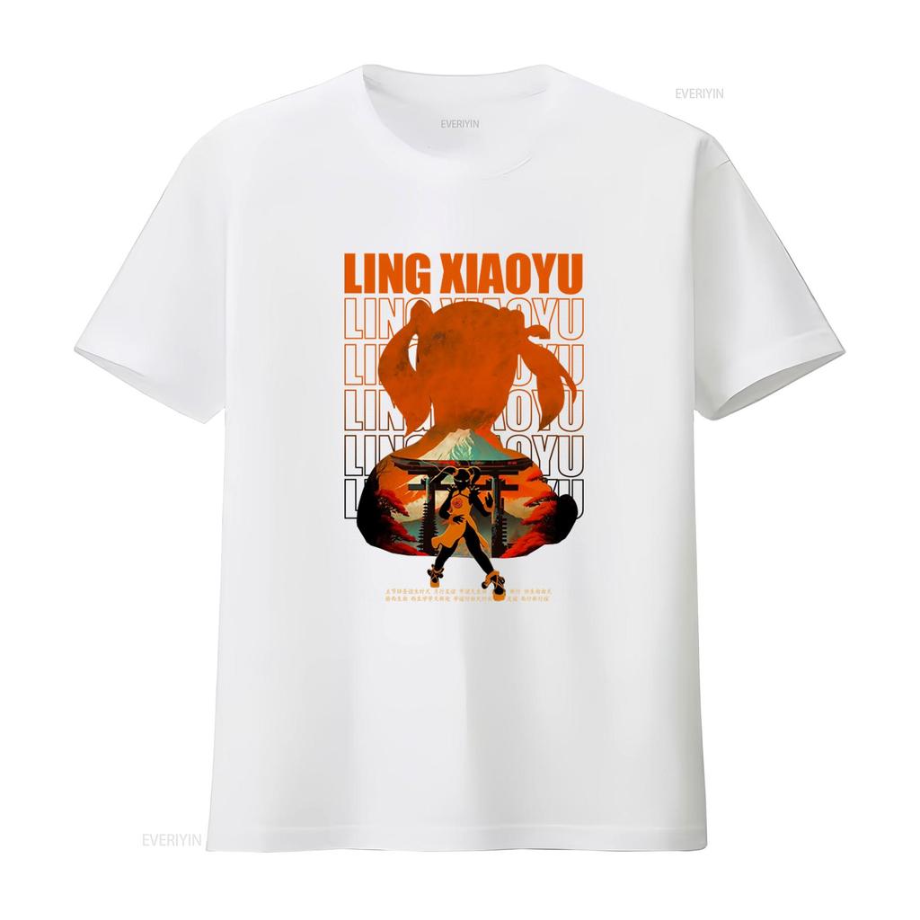 Tekken Ling Xiaoyu Japanese Style Heavyweight Crewneck T Shirt for Men and Women Vintage Washed Fashion Graphic