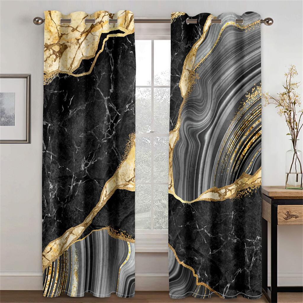 Luxury Black Gold Geometric Curtains Modern Line Window Drapes 2 Panels Elegant Living Room Bedroom Home Decor