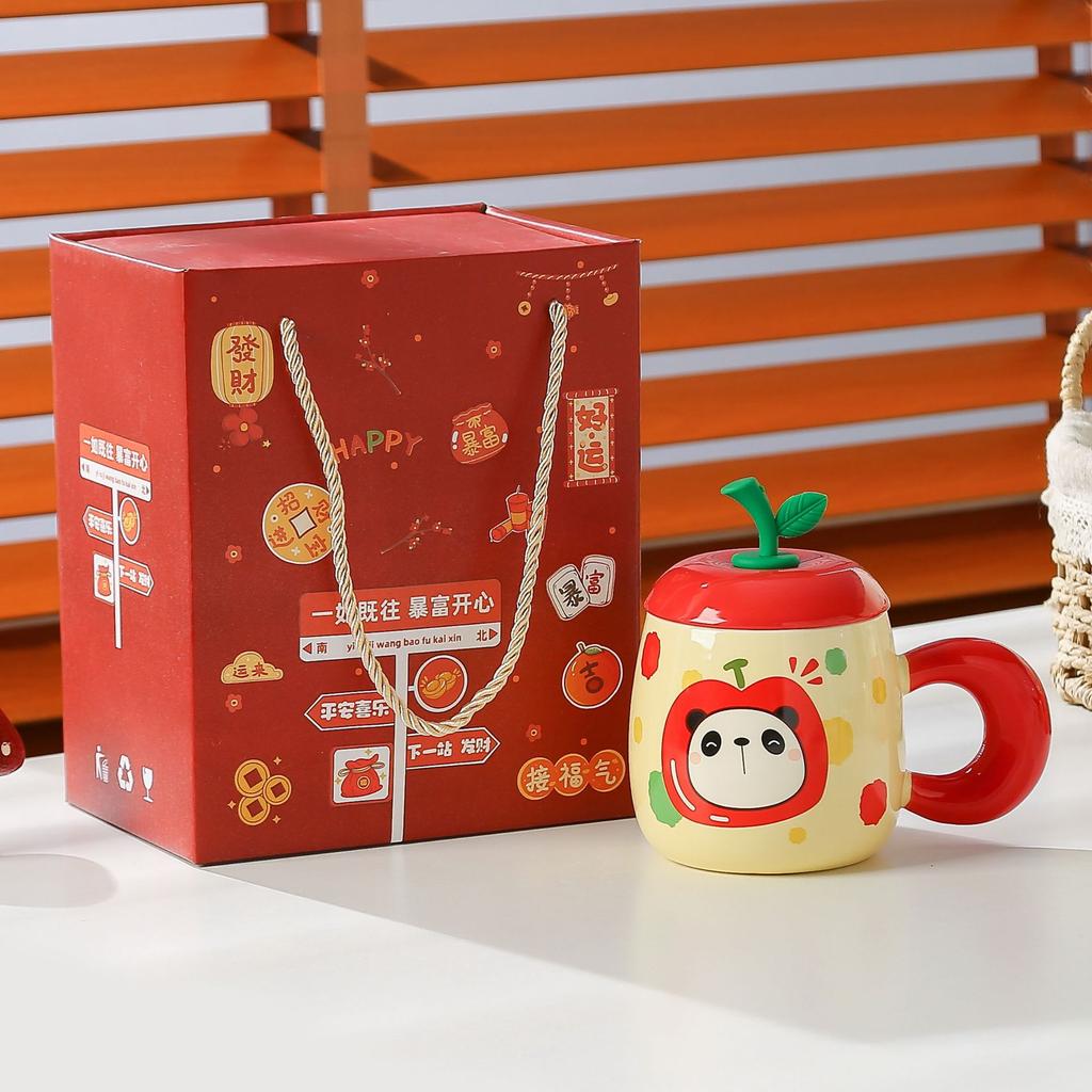 Muse water cup girl birthday gift souvenir ceramic cup cute apple mug with lid gift box