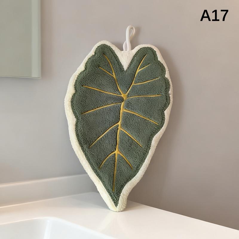 Hot Plant Leaves Hot Plant Cartoon Hand Towel Double-Layer Absorbent Thickened Quick Drying With Hanging Design Bathroom Kitchen