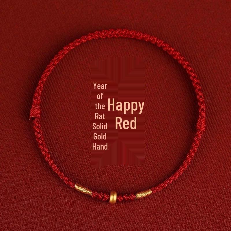 Pure Gold 999 Zodiac Red String Bracelet with Luck Beads for Baby's Full Moon or New Year