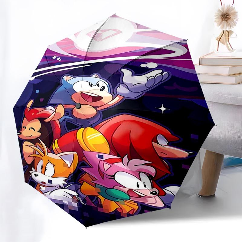 1pc Sonic the Hedgehog Automatic Opening Folding Umbrella with 8-Bone Iron Frame Portable for Outdoor Use, Travel, Daily Use, and Gifts for Fans.M080