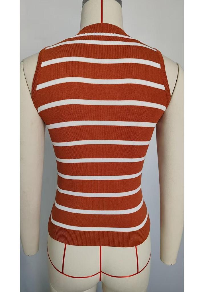 Retro Stripe Slim Fit Knit Vest for Women - Summer Collection