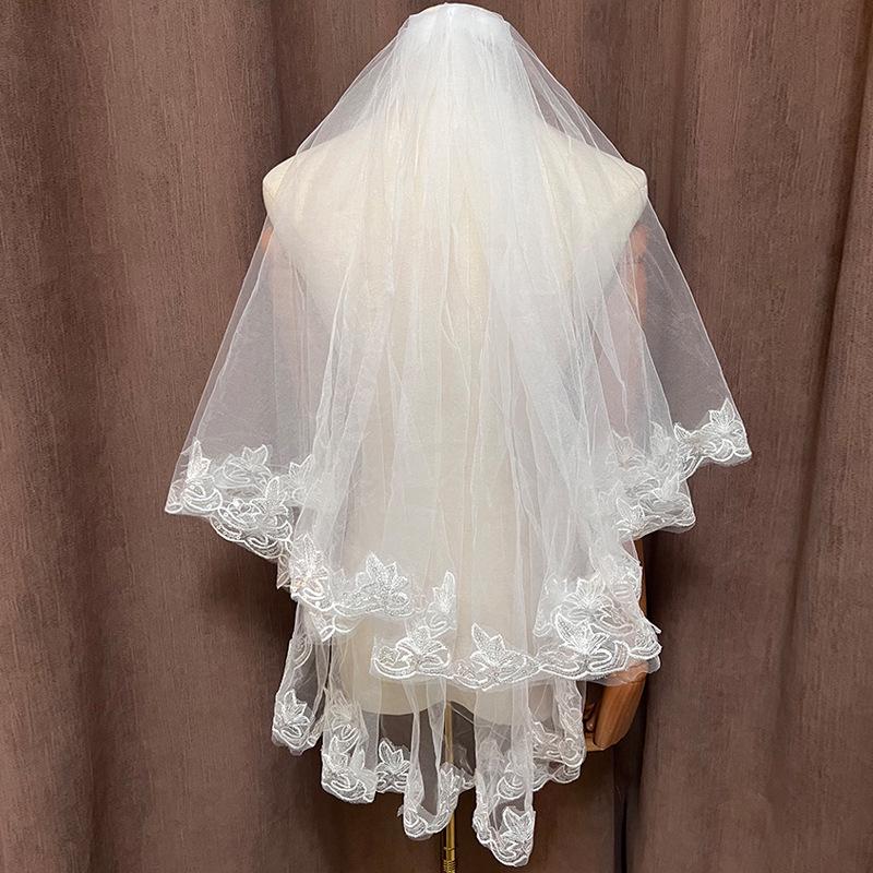 Double Layer Bridal Veil with Sequin Lace Trim