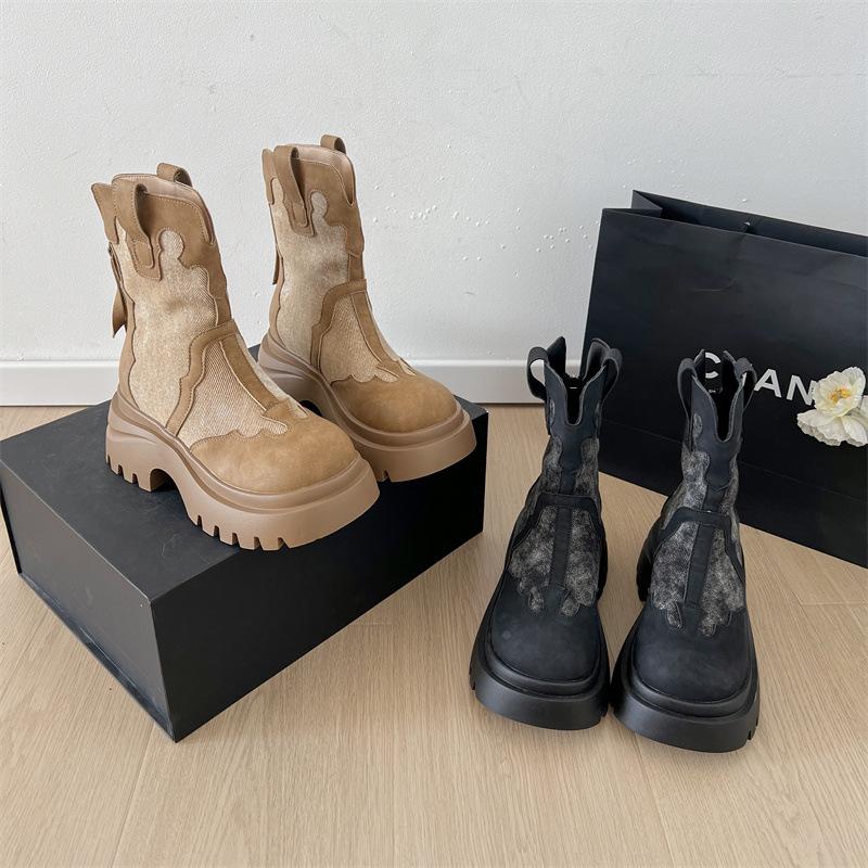 Queen Fan retro thick-soled heightening Martin boots women's 2025 new autumn thin brown Chelsea short boots