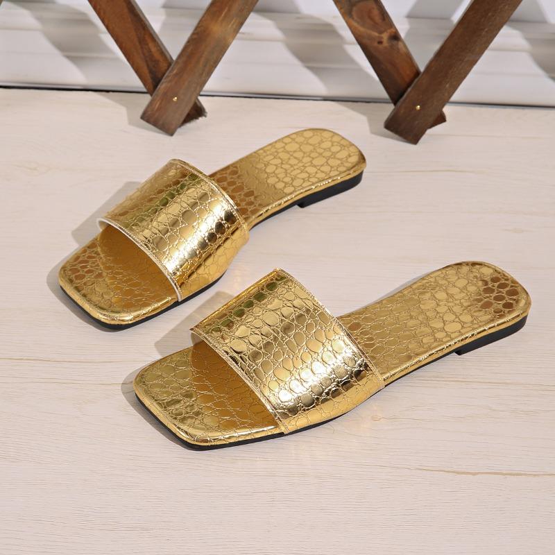 Fashion Women's Flat Sandals Summer New Square Head Open Toe Soft Sole Waterproof and Anti-slip Wear-resistant Slippers