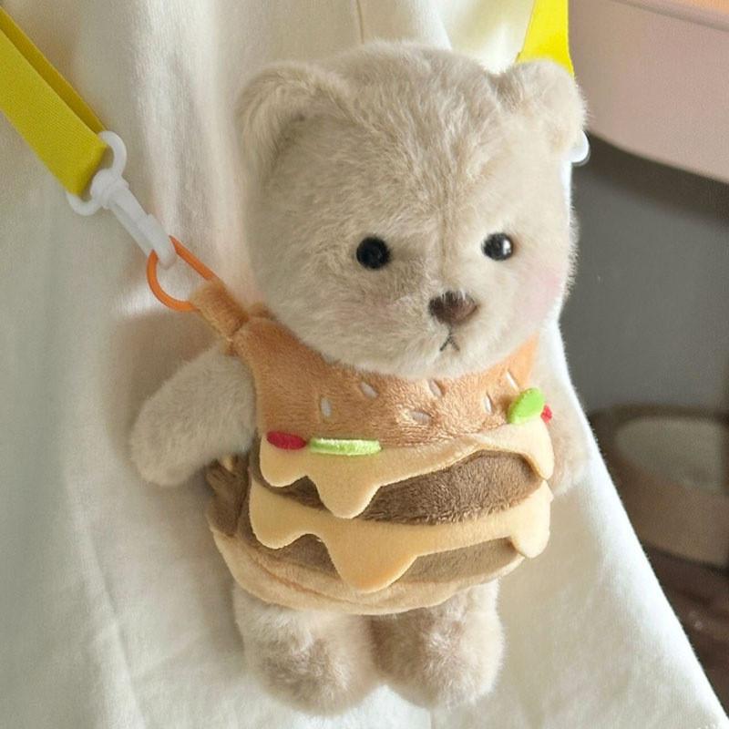 Burger Teddy Clothes Bear Plush Toy Outdoor Backpacks Children Cartoon Doll Cute