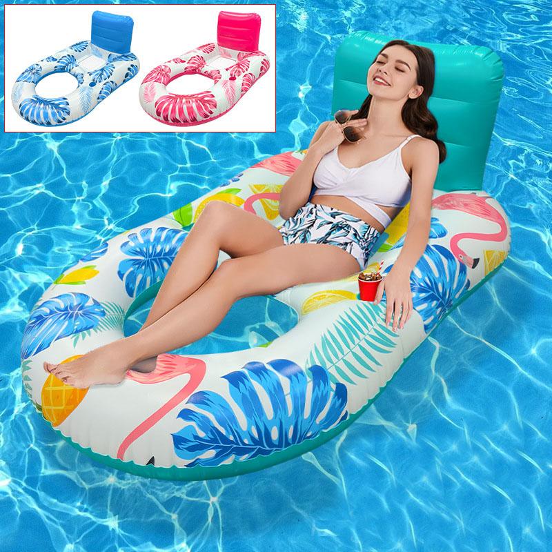 Freizeit-Wasser-Hüpfburg für den Außenpool mit Rückenlehne, doppelter Getränkehalterung, Blattgewebe-Netz, aufblasbare Schwimmhilfe.