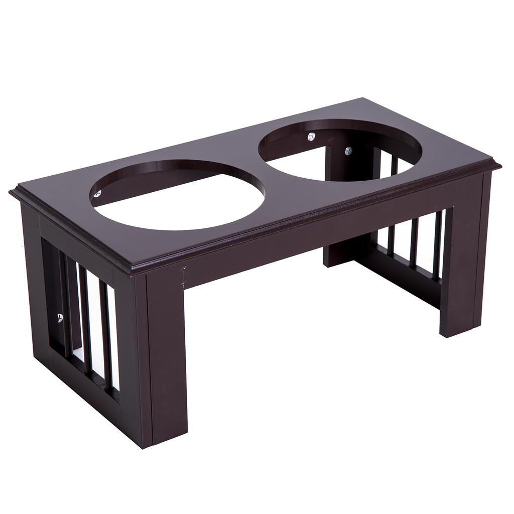 Raised Dog Feeding Bowls with Stand, Stainless Steel for Medium Dog, 58L x 31W x 25H cm - Brown