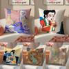 Retro Japanese Style Prints Pillow Case Double-Sided Plush Sofa Cushion Covers Organic Breathable Invisible Zipper